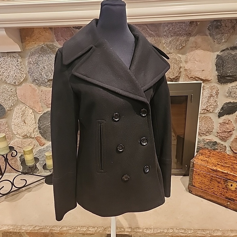Michael Michael Kors Womens Double Breasted Pea Coat Black Wool Size‎ 4